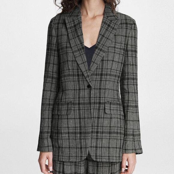 Rag & Bone NWOT Disney Cruella Linen Blend Blazer Size 4 Gray Plaid Slim Fit - Picture 1 of 8